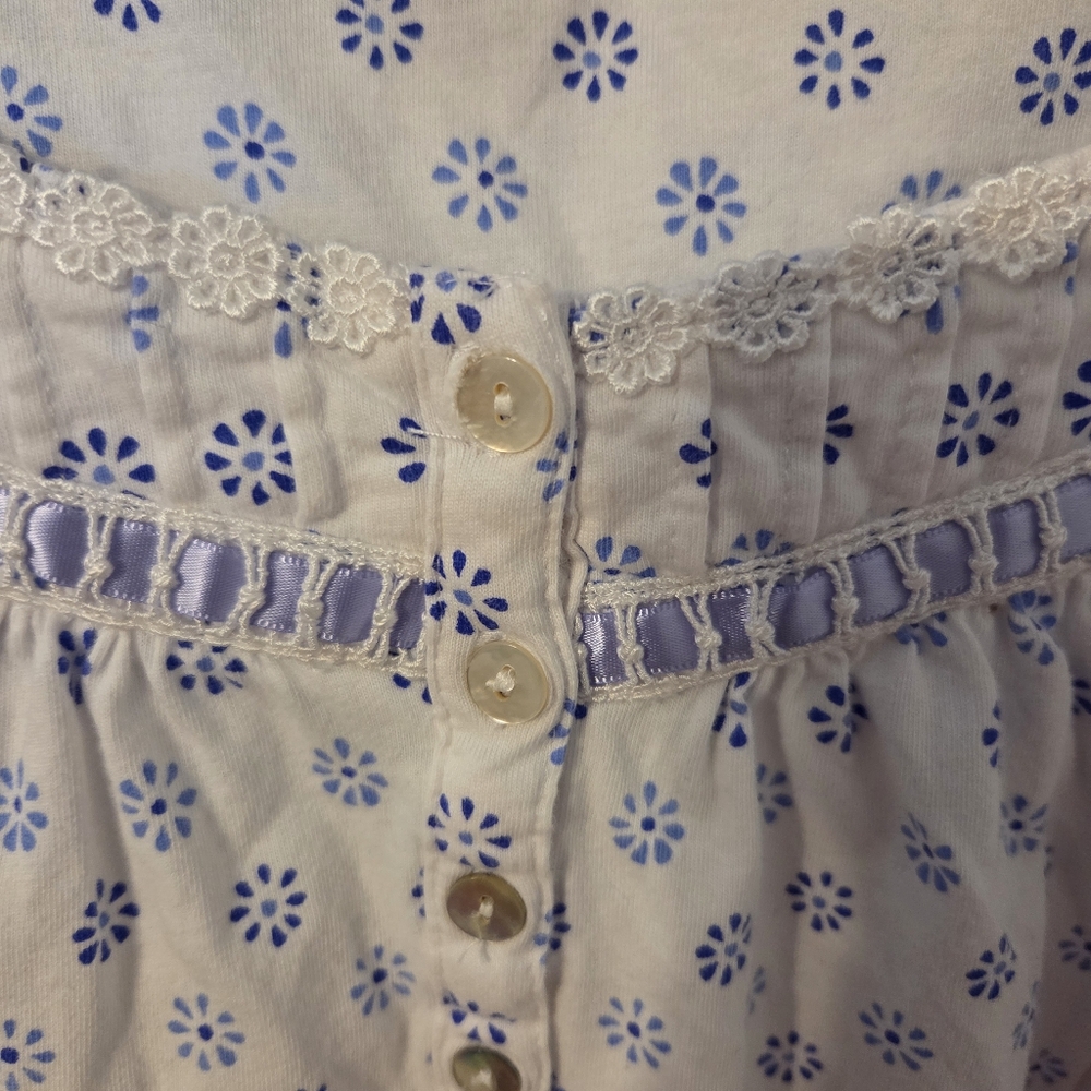 Eileen West Nightgown L White Purple Cotton Cottagecore Prairie Grandmacore - Picture 4 of 8